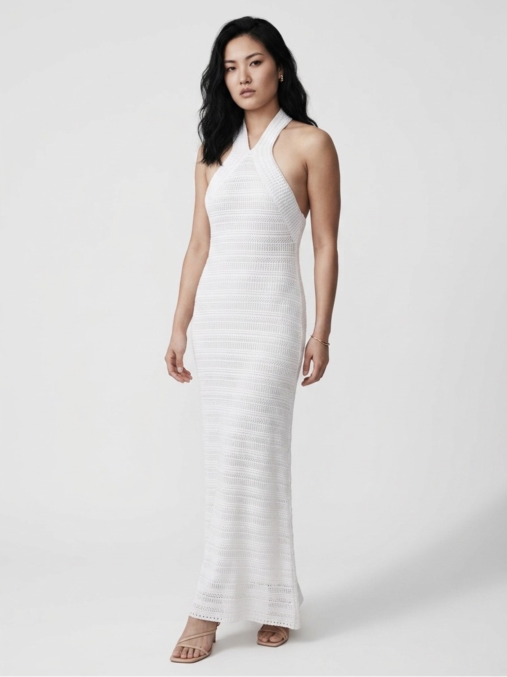 Handmade White Crochet Knit Sleeveless Dress